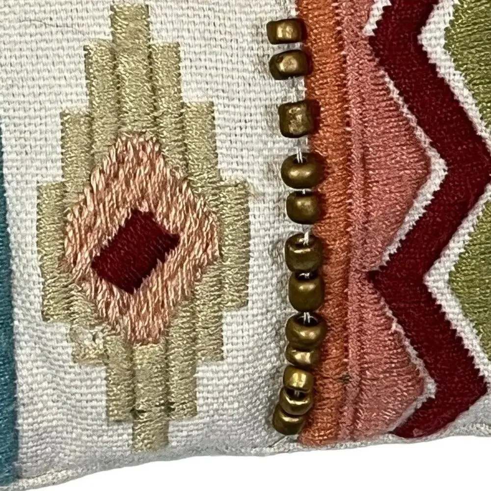 Pier 1 Imports Embroidered Cotton Linen Beaded Throw Accent Pillow Sham 12